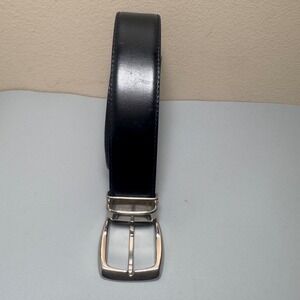 Tardini Reversible Black Brown Leather Belt Silver Buckle Mens Size‎ 38